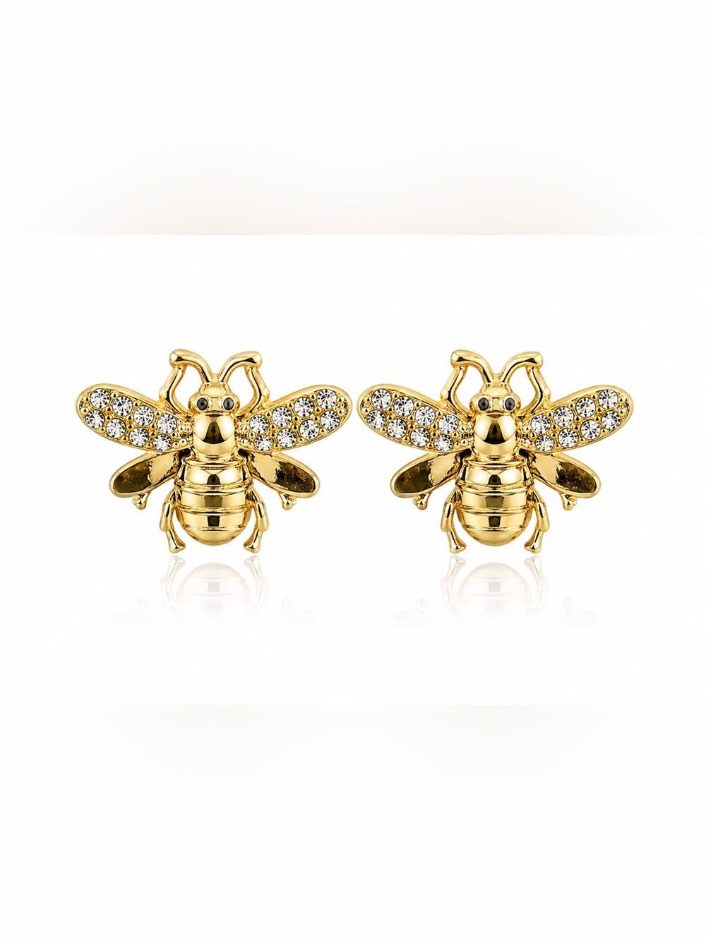Gold Bee Stud Earrings with Crystal Wings - Women's Jewelry - Picture 1 of 4